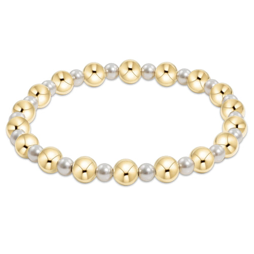 Pearl Grateful Pattern 4mm Bead Bracelet, 6mm Gold