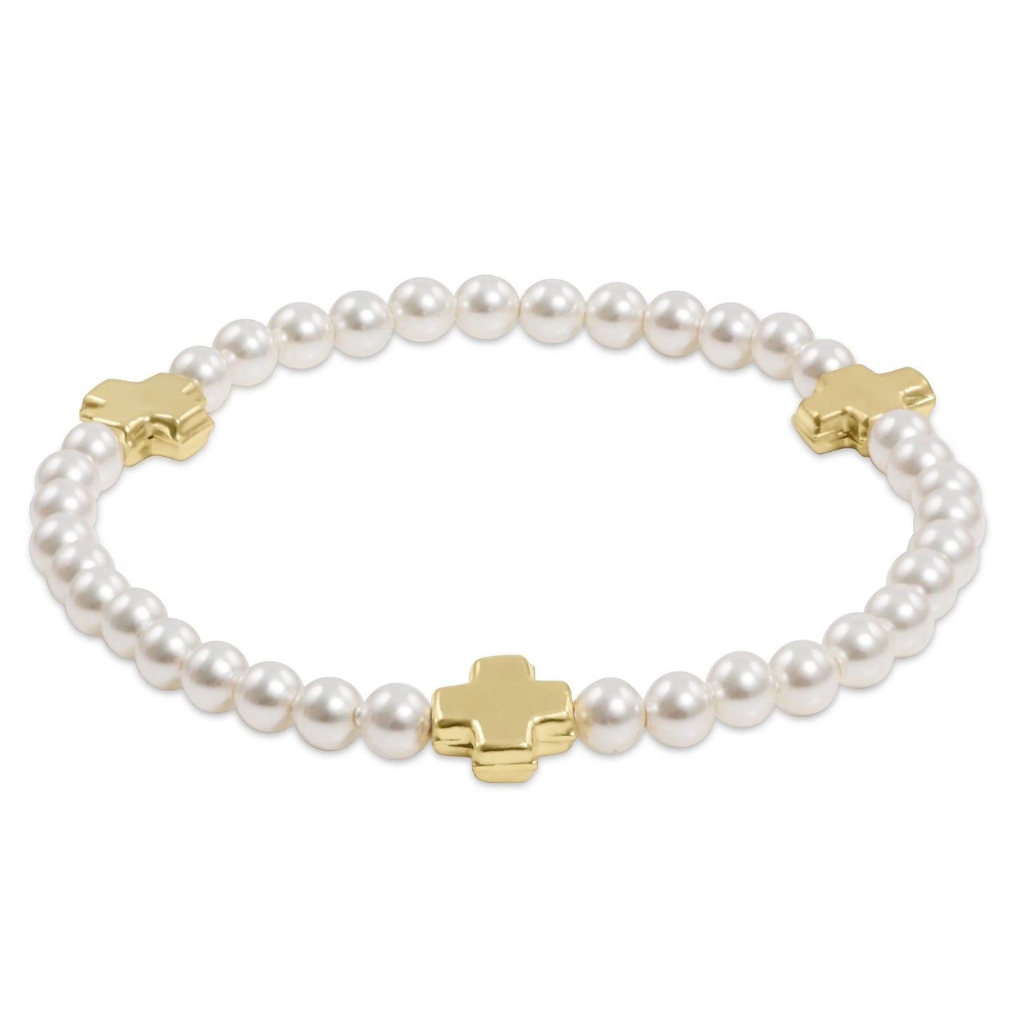 Signature Cross Pearl Pattern 4mm Bead Bracelet, Gold