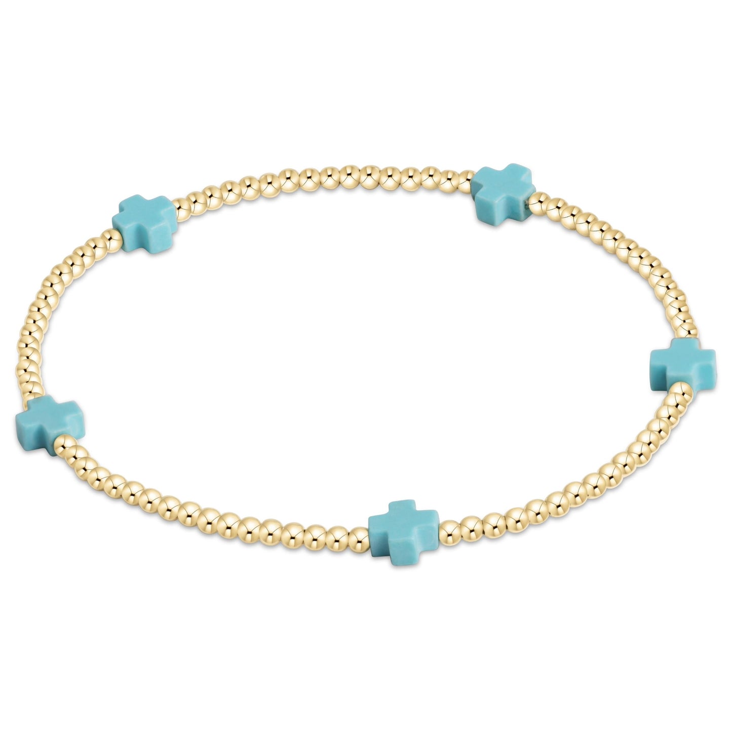 Signature Cross Small Gold Pattern 2mm Bead Bracelet, turquoise