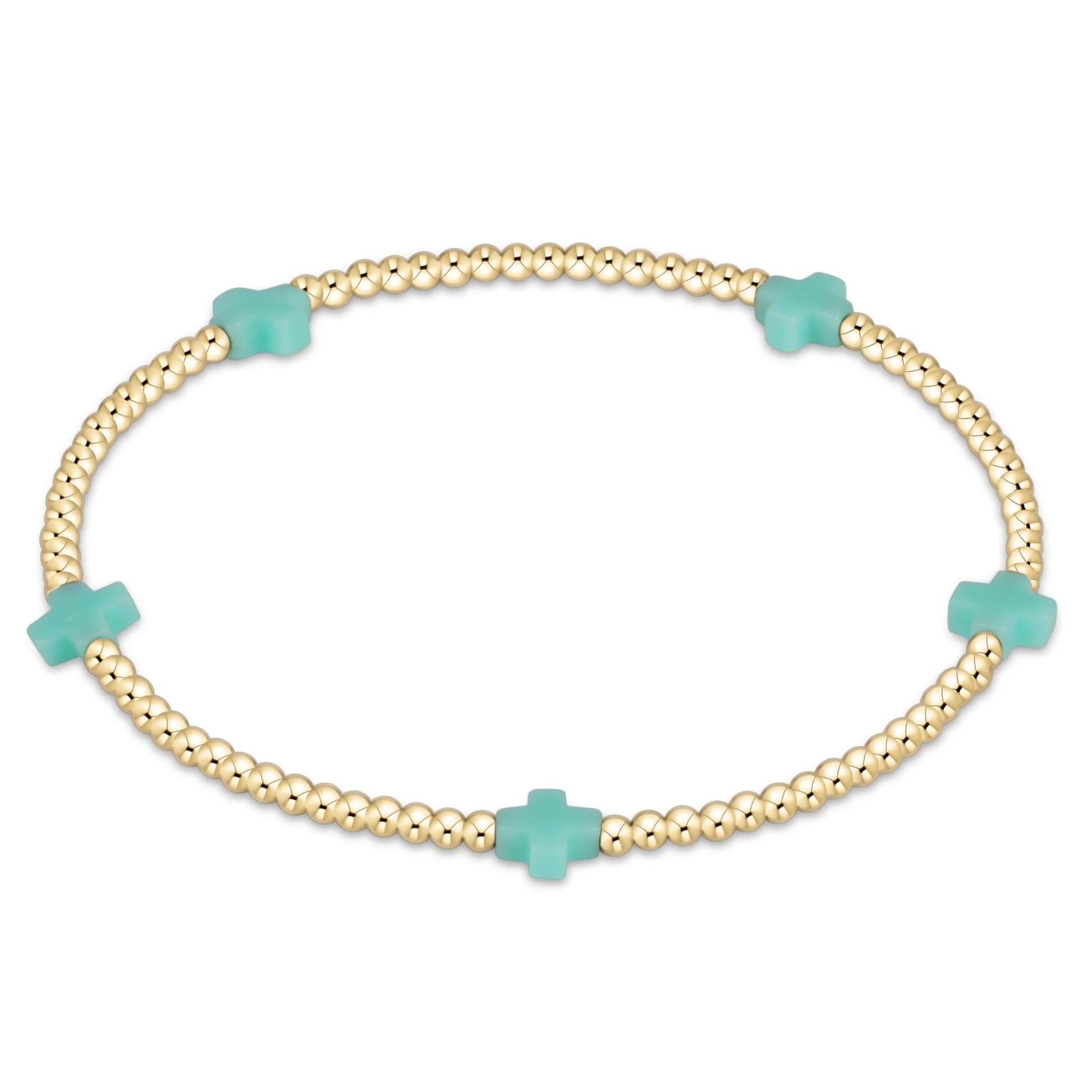 mint signature cross small gold pattern 2mm bead bracelet