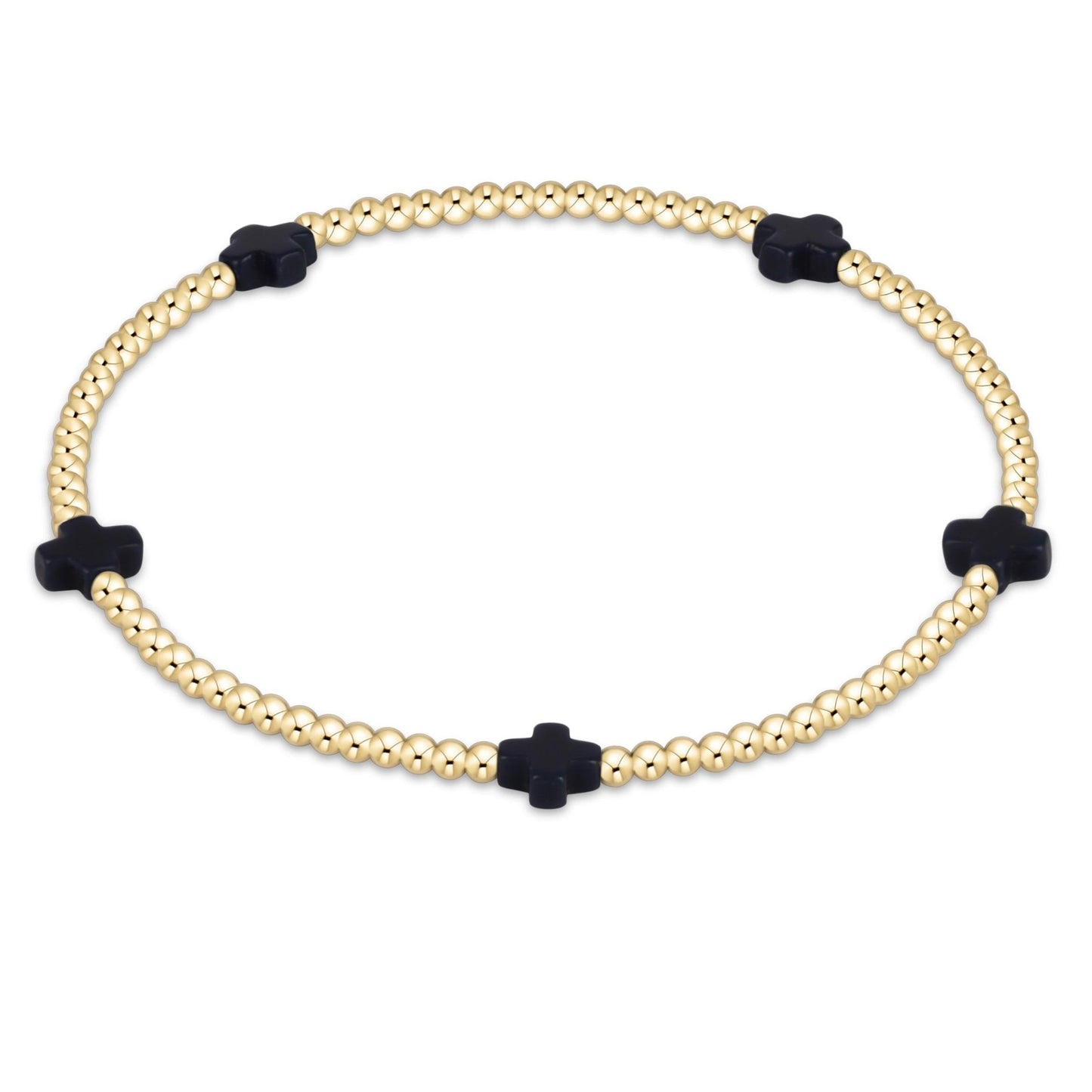 Signature Cross Small Gold Pattern 2mm Bead Bracelet, navy