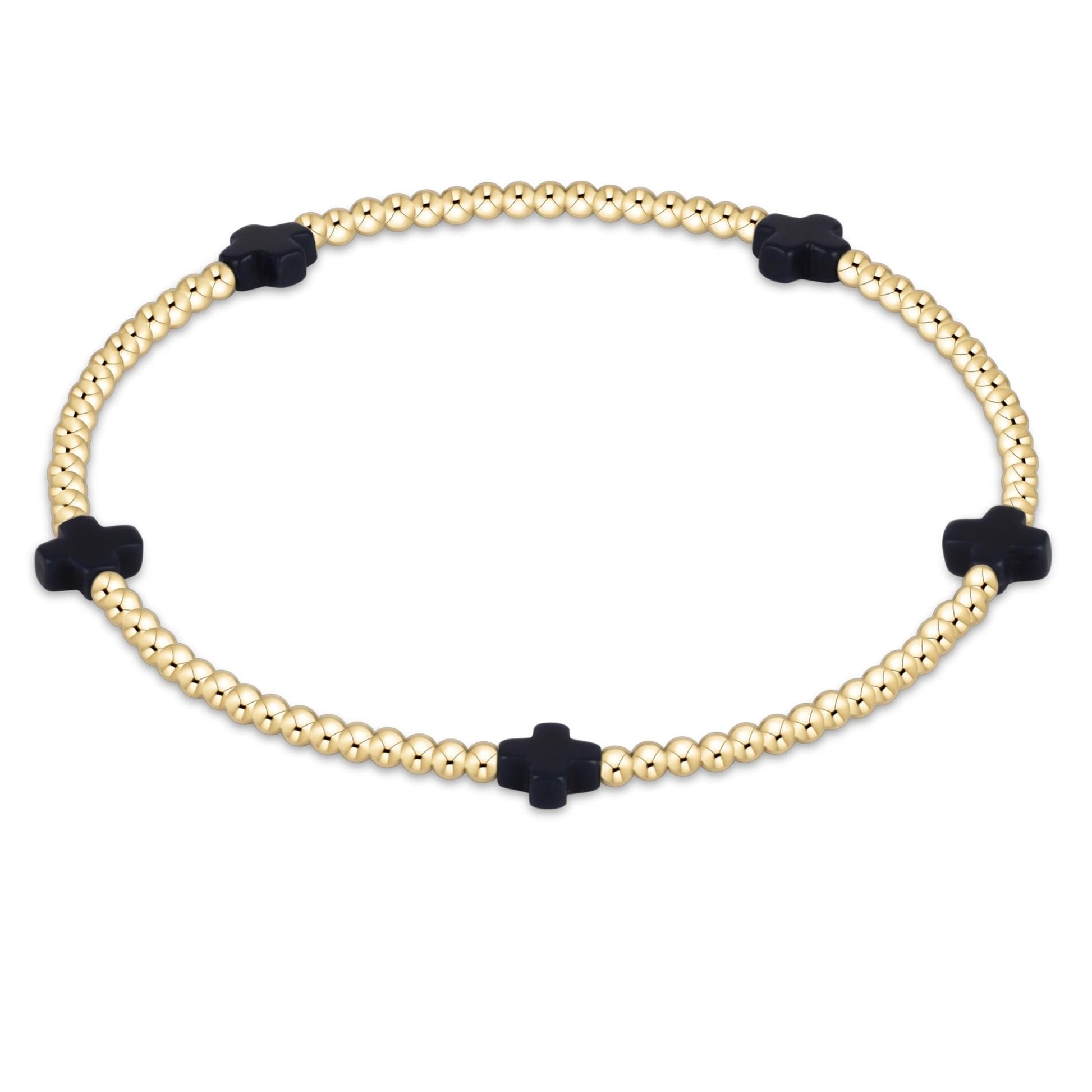 Signature Cross Small Gold Pattern 2mm Bead Bracelet, navy