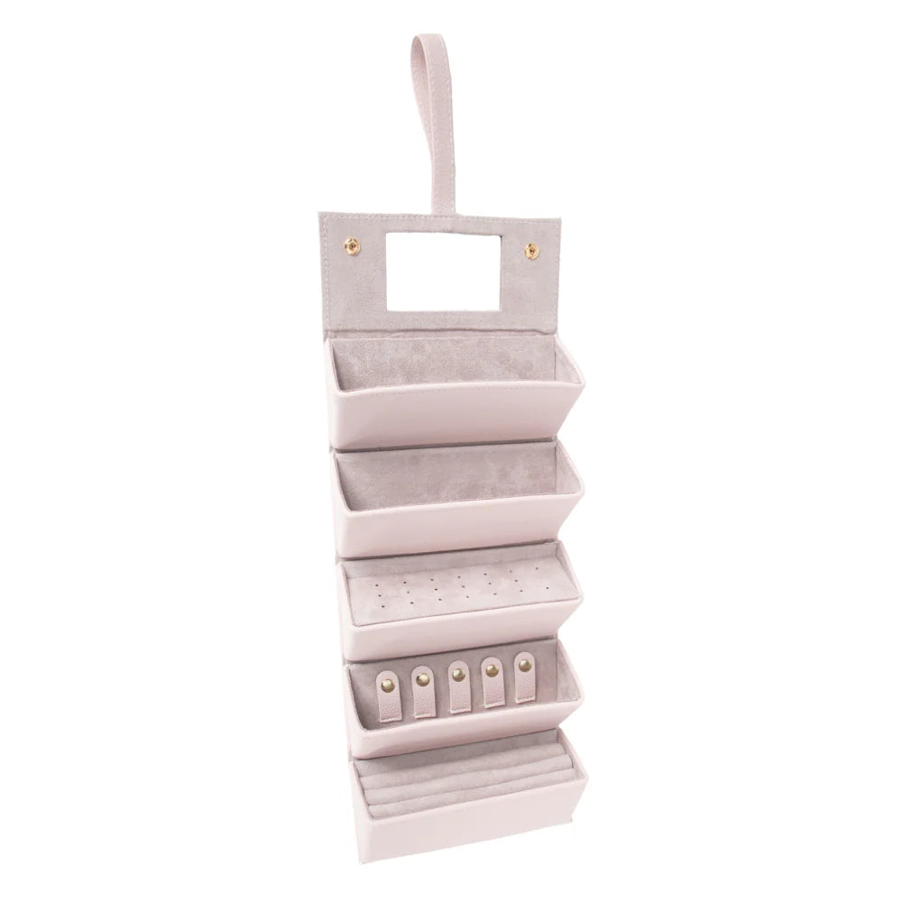 pink jewelry case shown open