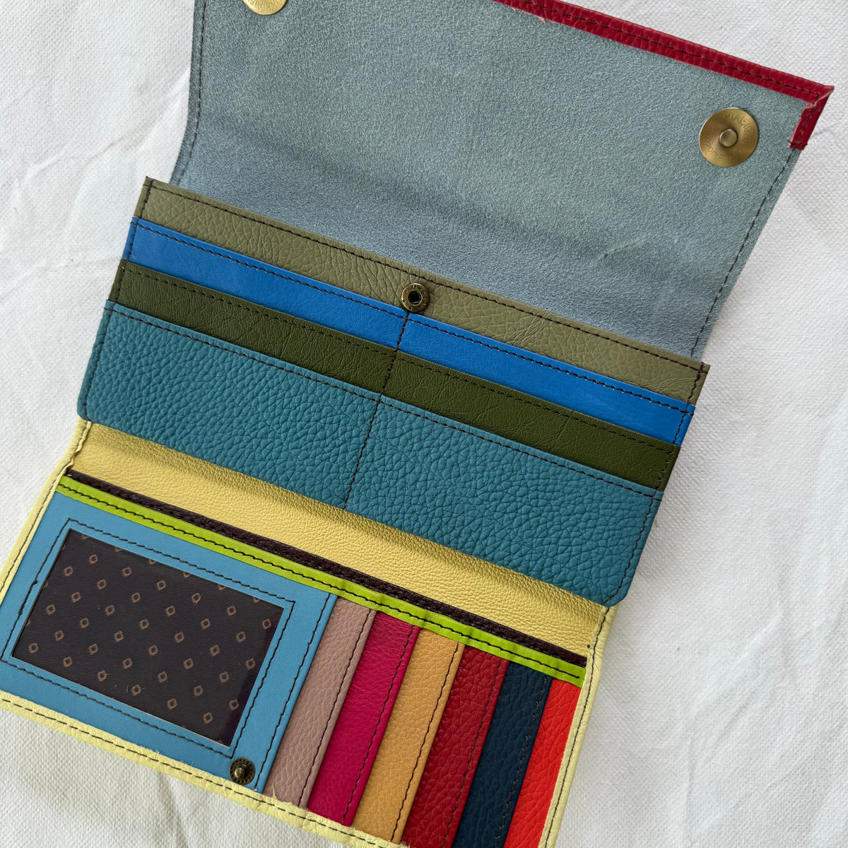 interior view of wallet with colorful card slots