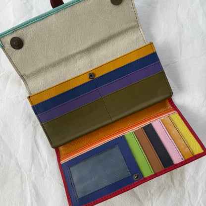 open view of wallet showing colorful card slots
