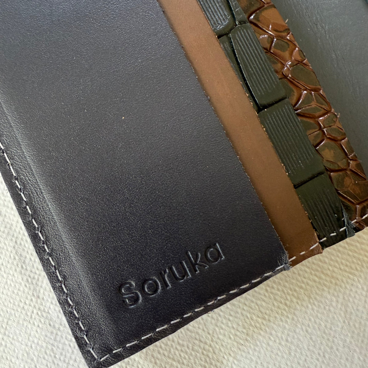 close-up of black and brown card slots