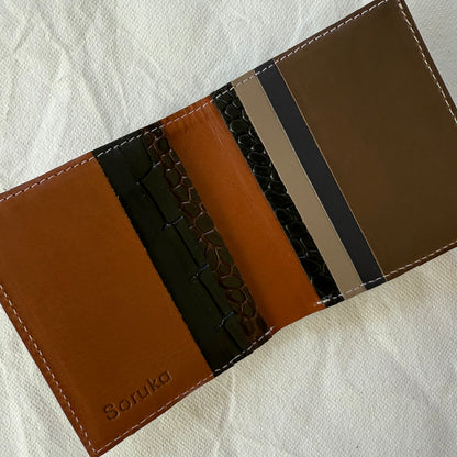 interior view of wallet with cards slots in brown leathers