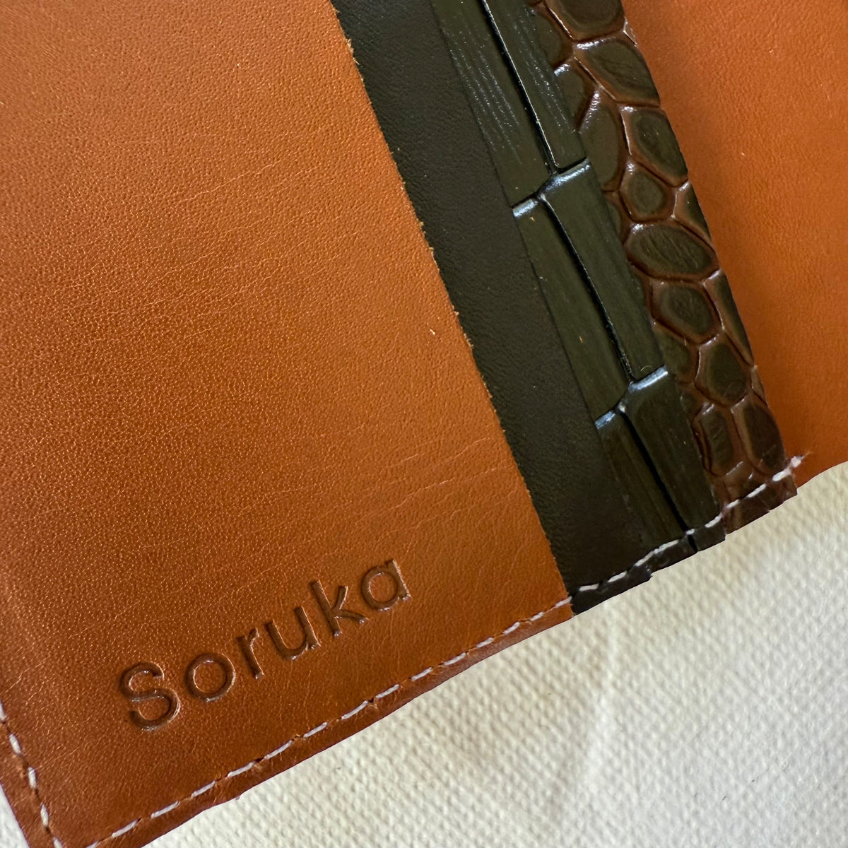 close-up of brown card slots in wallet