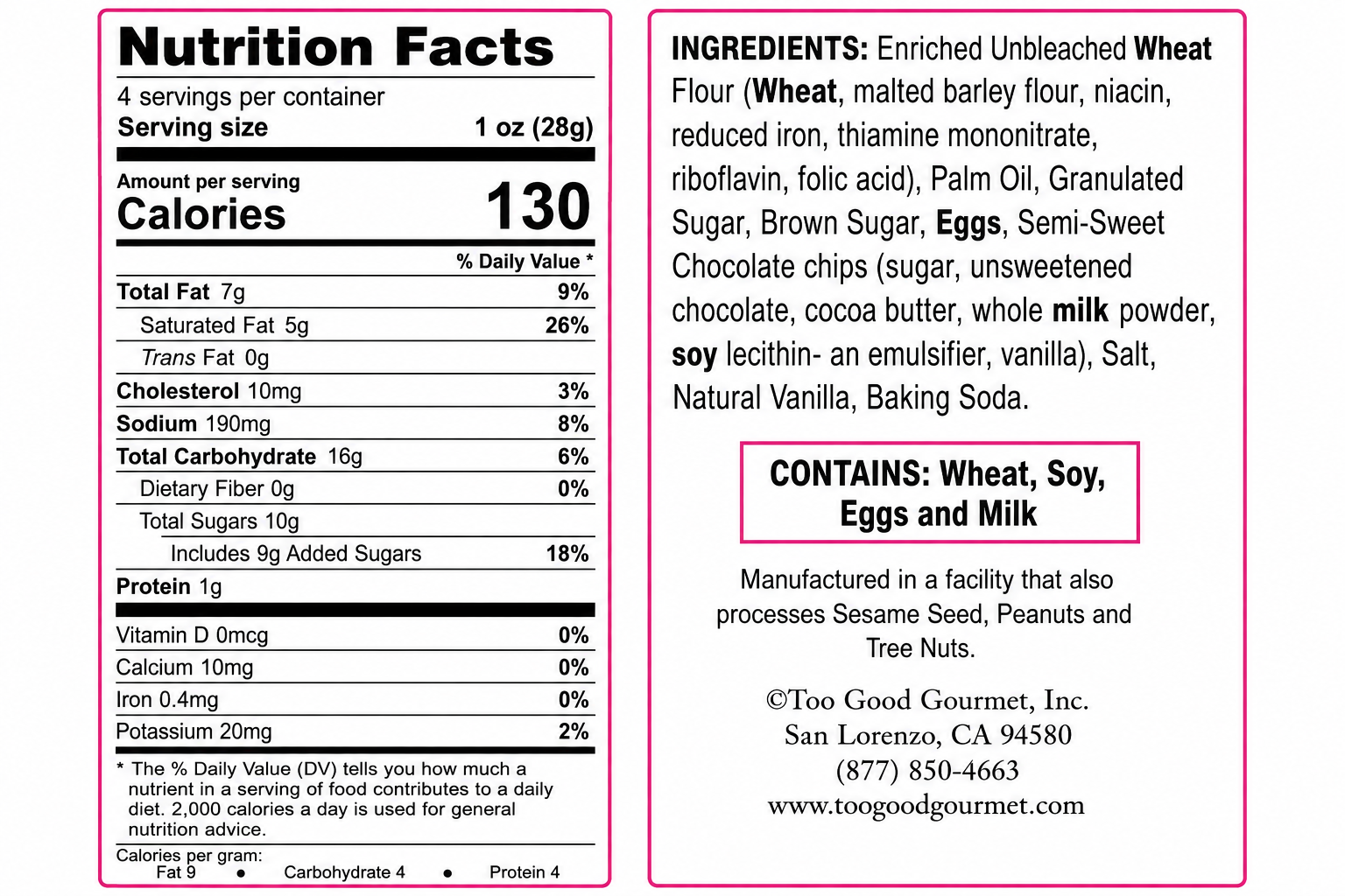 Ice Cream Shop Vanilla Bean with Chocolate Chips Cookies Nutrition Facts & Ingredients List