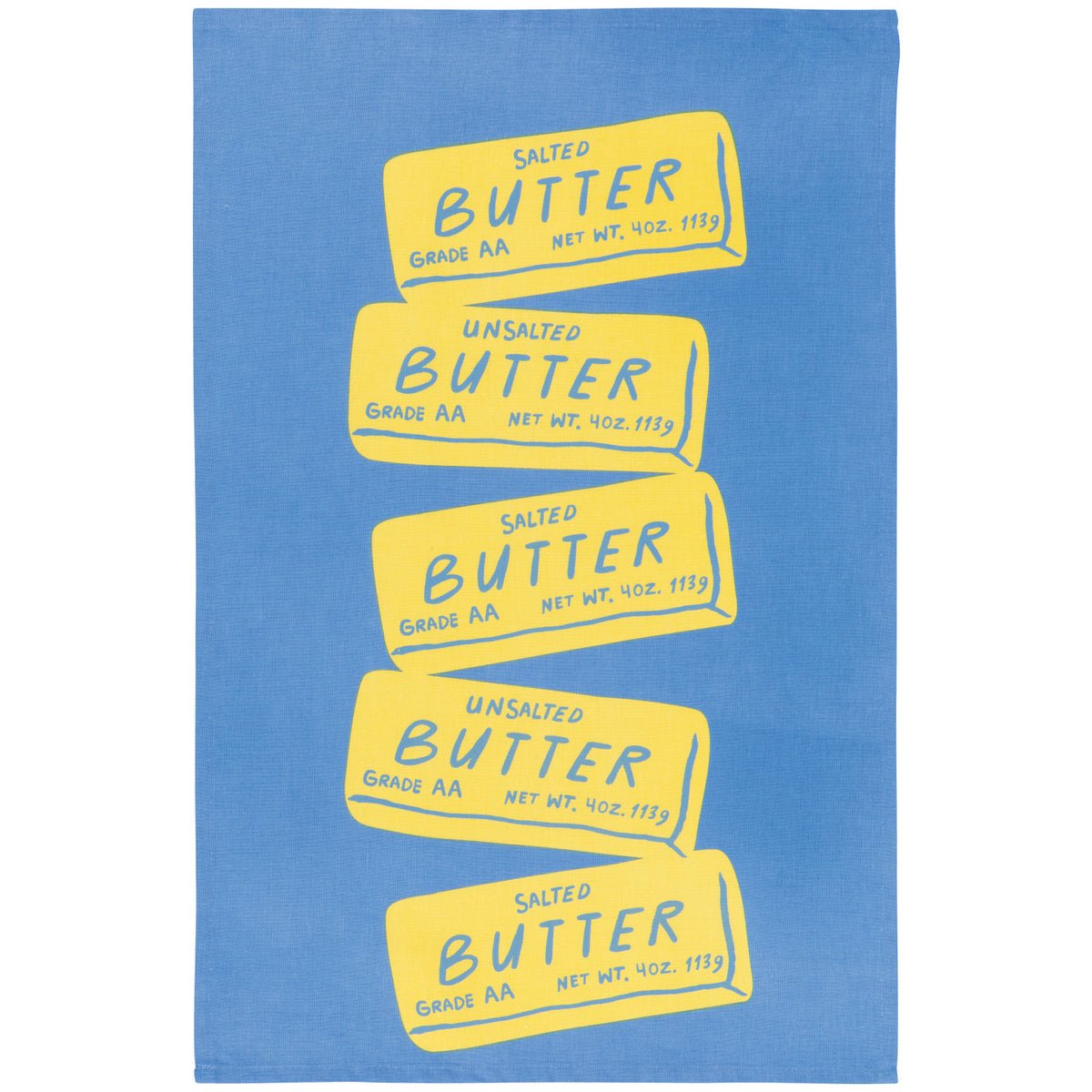 Butter Sticks Dishtowel laying flat on a white background