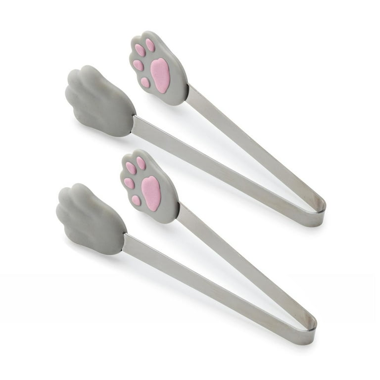 A pair of serving tongs with cat paw designs on the ends.