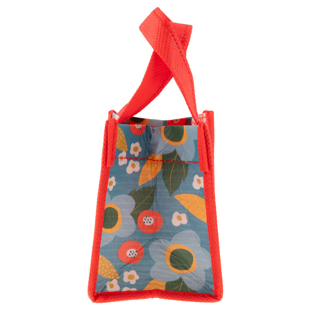 side view of small floral gift sack