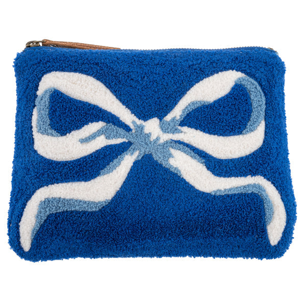 front view of blue bow Embroidered Carry-All Zipper Bag