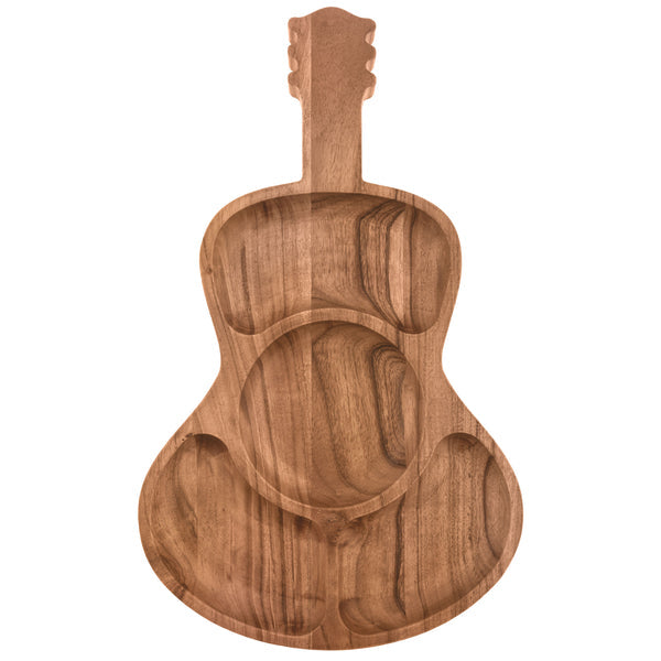 guitar shaped wooden tray with 4 sections.
