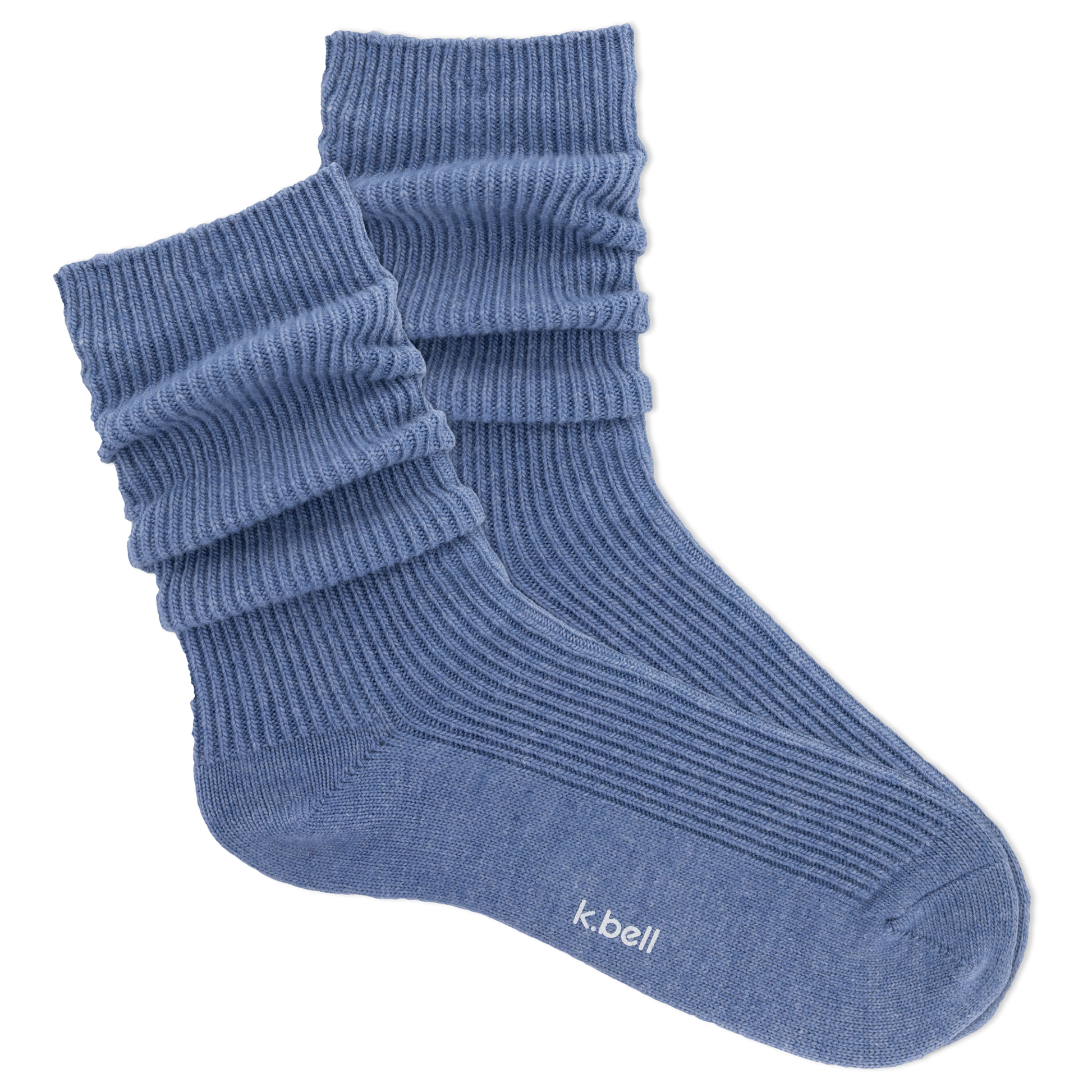 pair of demin blue slouch socks shown on a white background