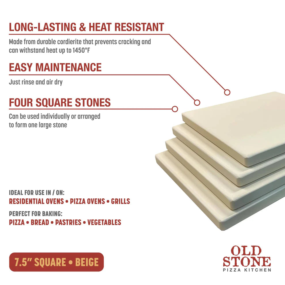 stack of pizza stones with product details