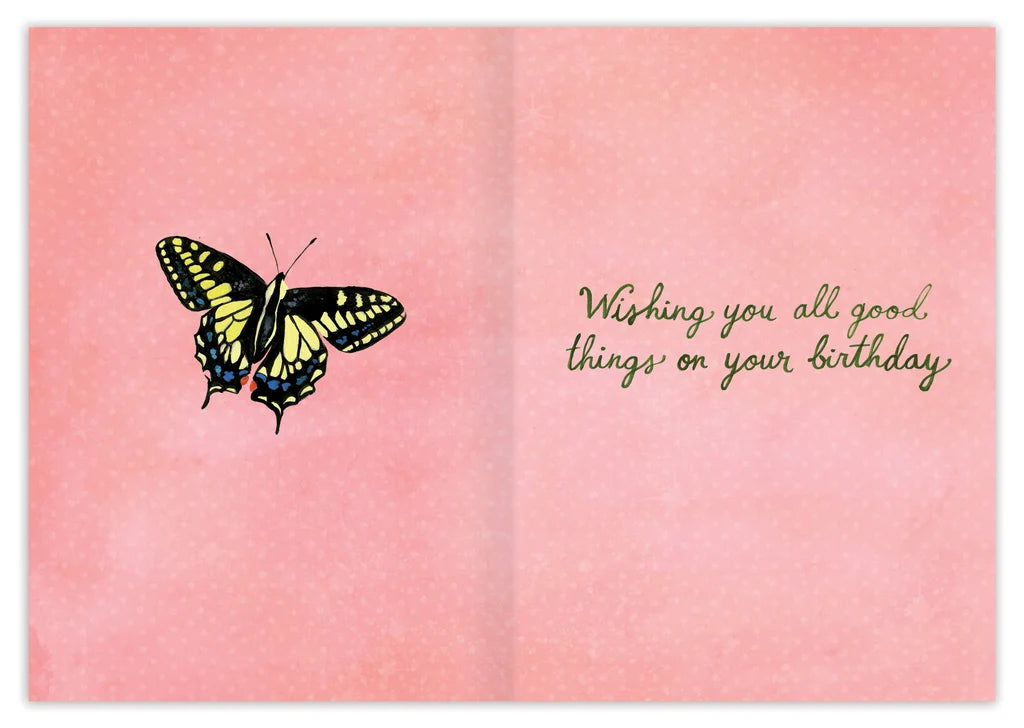 inside of card featuring green text and a butterfly