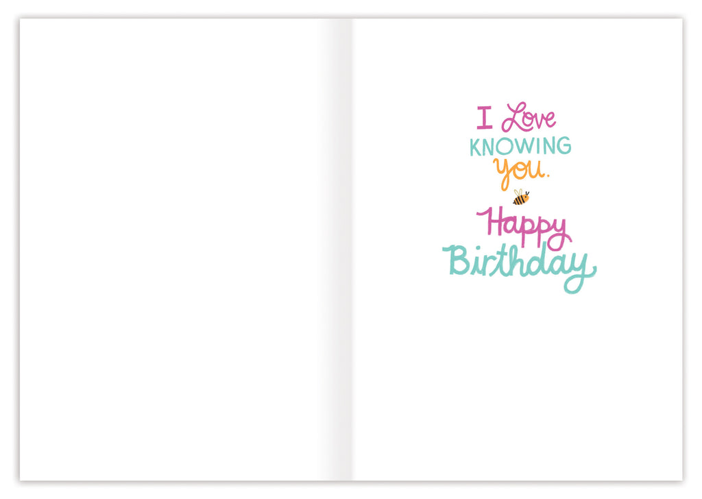 inside view of card is white with pink, blue, and orange text listed in the description