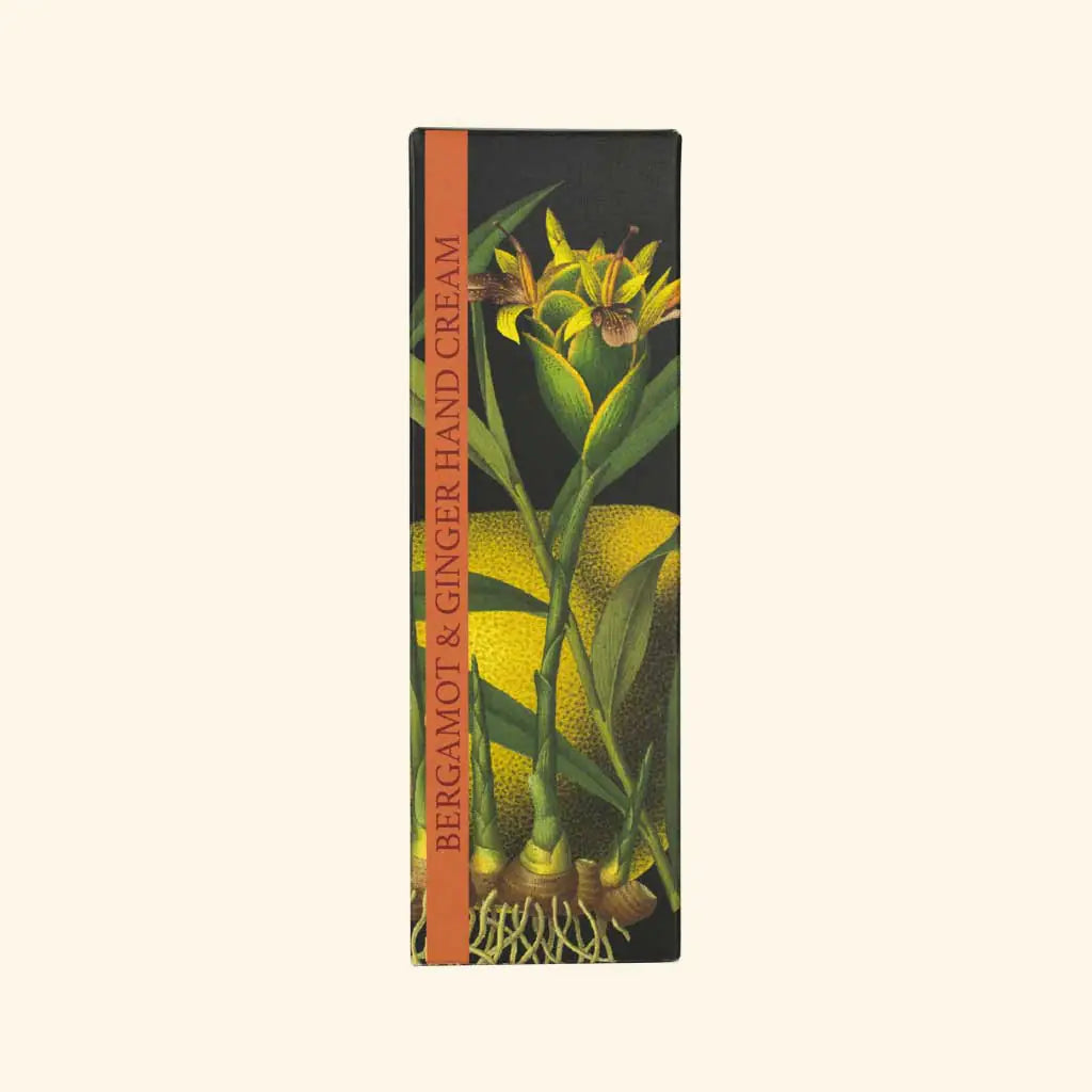 lotion box with floral printed design on an ivory background