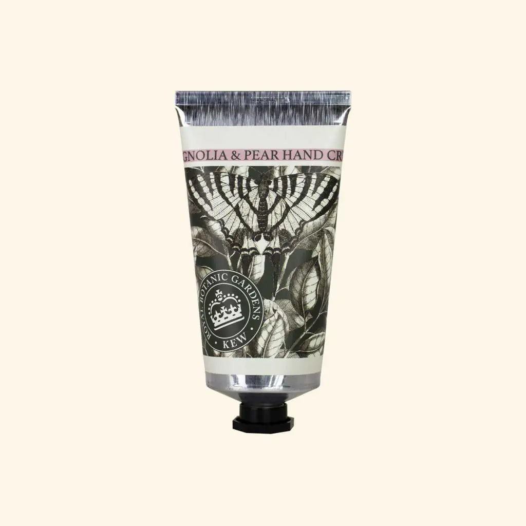 Hand cream tube with decorative packaging on a white background