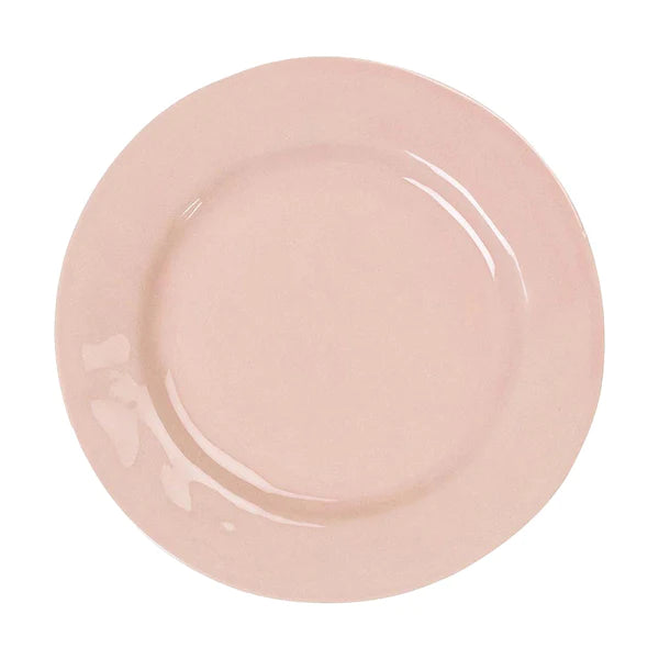 blush pink dinner plate on white background