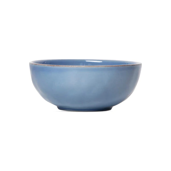 chambray blue cereal bowl on a white background