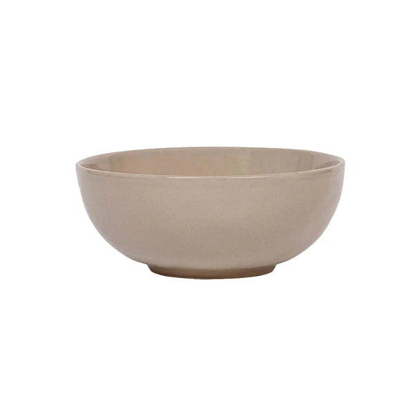 taupe cereal bowl on a white background