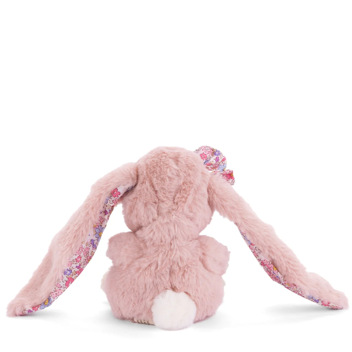 back view of pink plush bunny