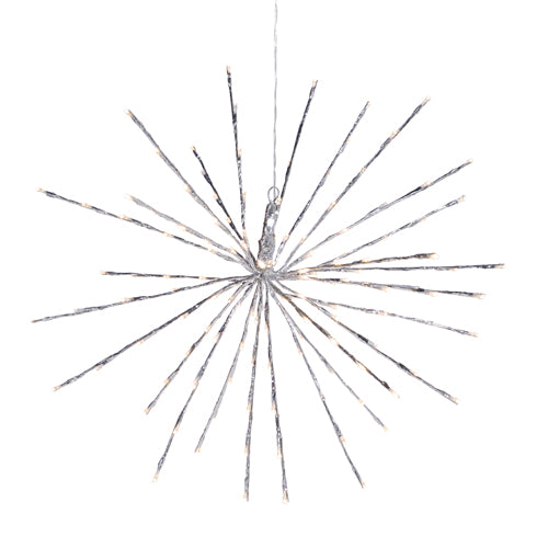 silver starburst with twinkle lights displayed on a white background