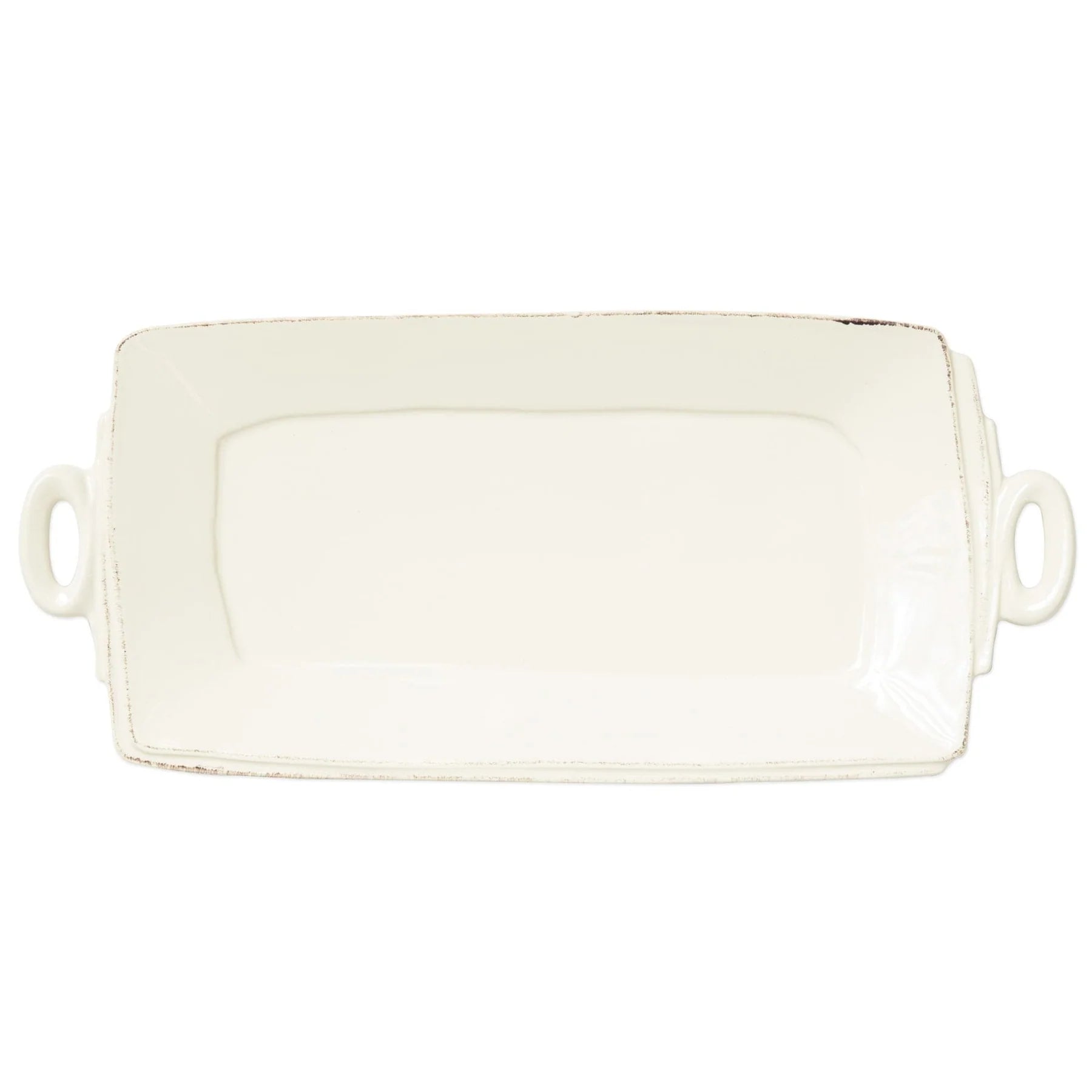 Vietri Lastra Linen colored rectangle with handles on a white background