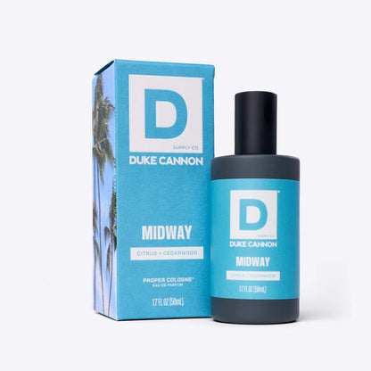 Midway Proper Cologne bottle next to its box