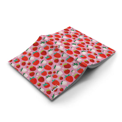 Berrylicious notebook open and laying face down on a white background.