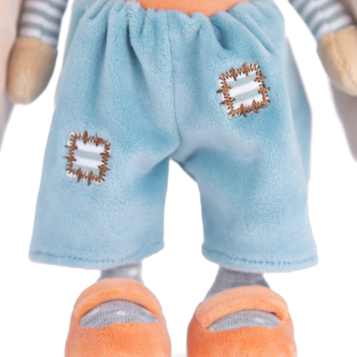 close-up of pants of  bunny brother with blue pants