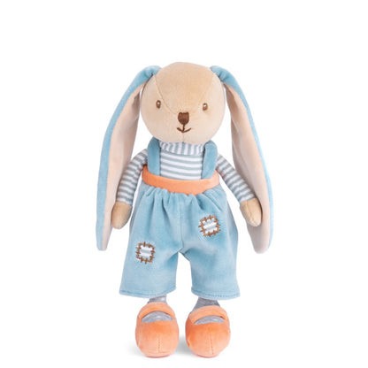 front view of bunny brother with blue pants plush toy