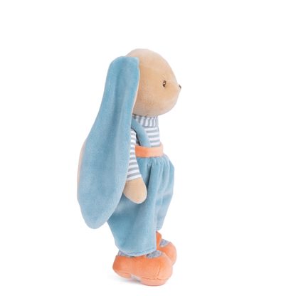 side view of bunny brother with blue pants plush toy