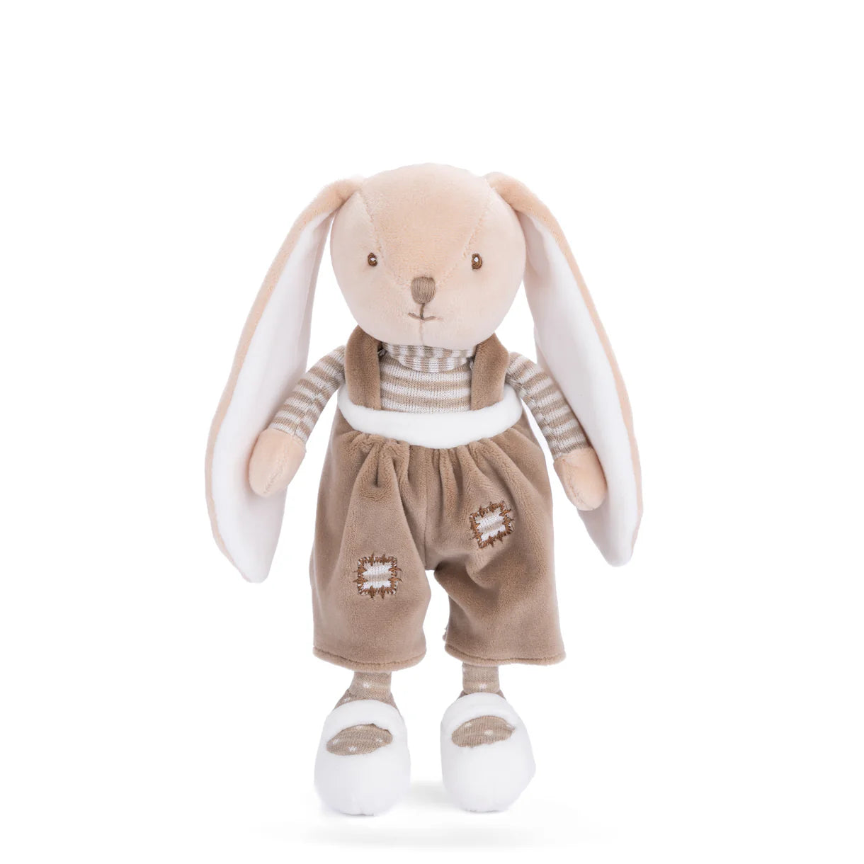 front view of bunny brother with brown pants plush toy