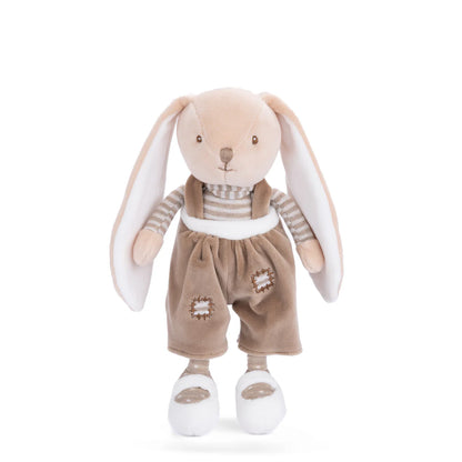 front view of bunny brother with brown pants plush toy