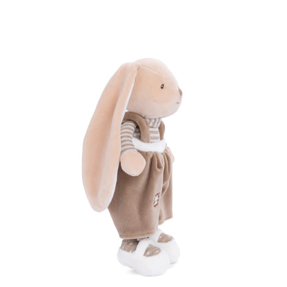 side view of bunny brother with brown pants plush toy