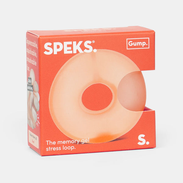 Speks memory gel stress loop packaging on a white background