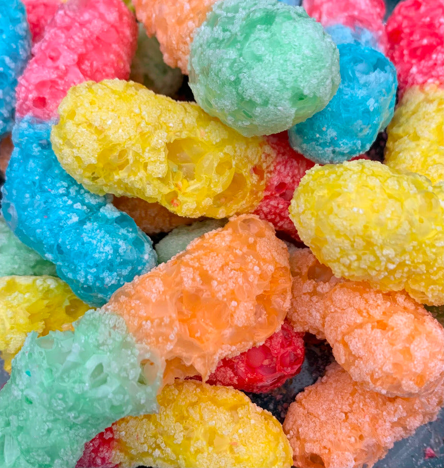 photo of freeze dried sour gummy worms