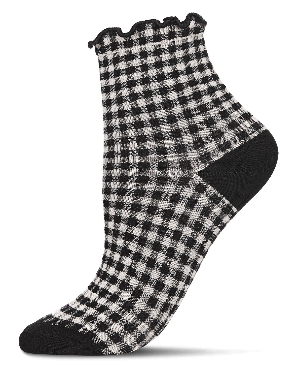 black gingham ruffle ankle sock