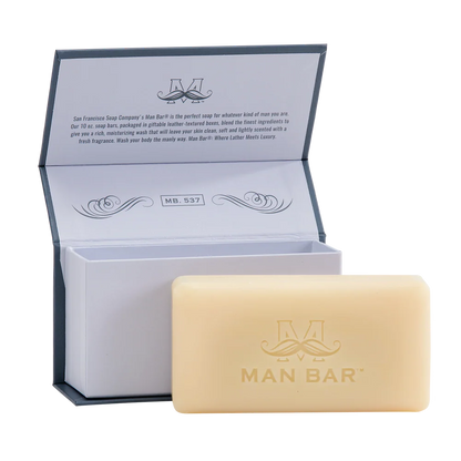 Peppered Patchouli Refreshing Man Bar set next to its open box packaging