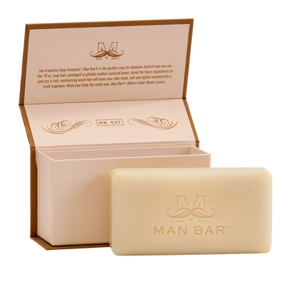 spiced tobacco moisture rich man bar set in front of its open box packaging