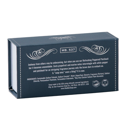 back view of box for Peppered Patchouli Refreshing Man Bar