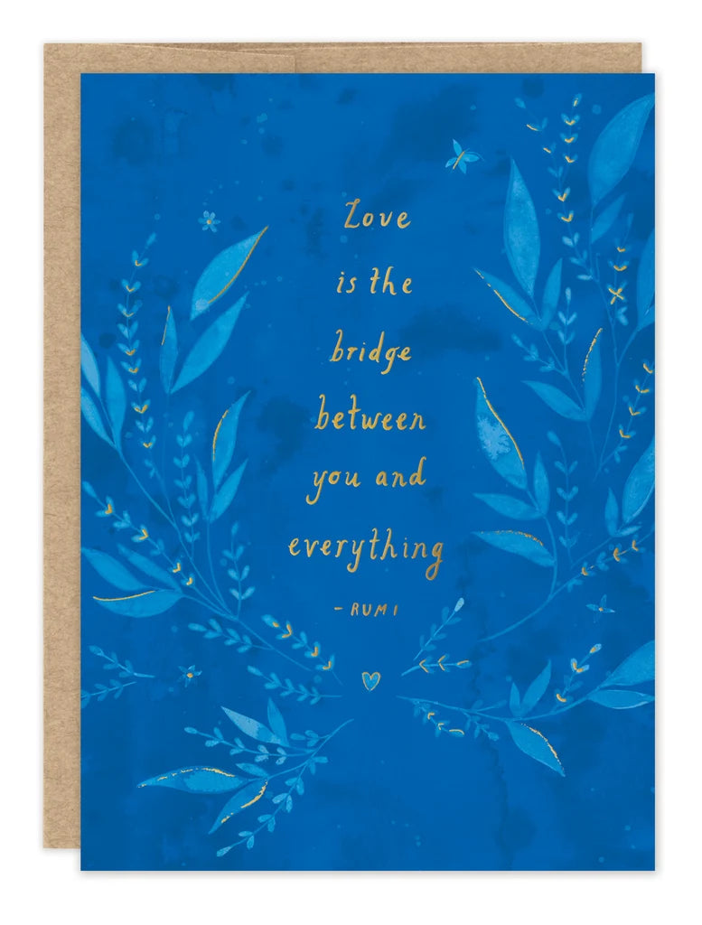 front of card with gold text