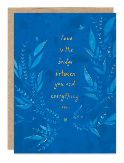 front of card with gold text