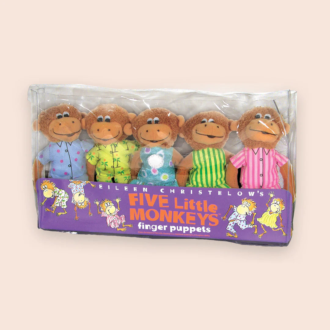 Five Little Monkeys Finger Puppets in their bag packaging.