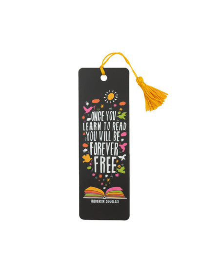 back view of the Frederick douglass quote book mark with pink, green, and orange flower and bird images