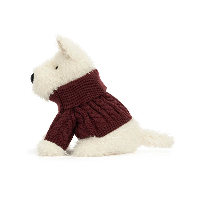 side view of Munro Scottie Dog Winter Jumper Outfit Plush Toy