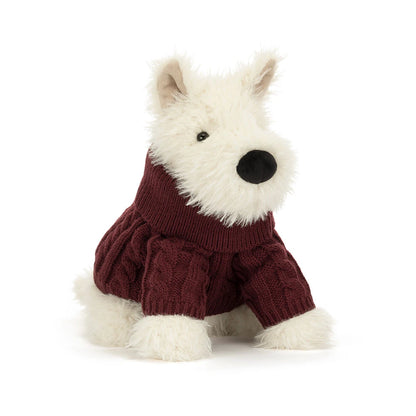 front view of Munro Scottie Dog Winter Jumper Outfit Plush Toy